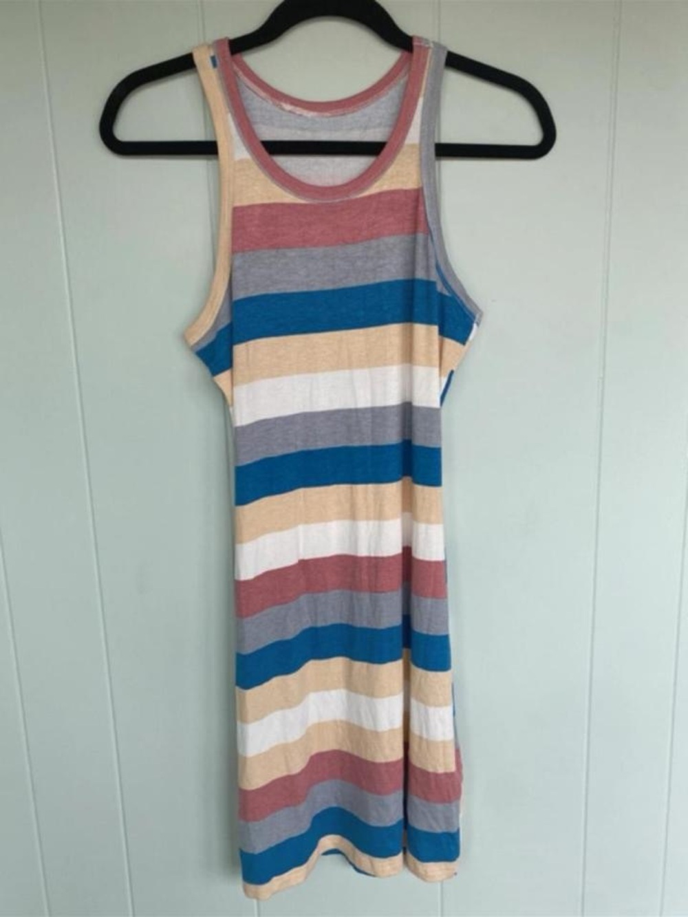 Sleeveless Striped Midi Dress in Blue, Cream & Pink